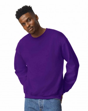 Men's Gildan 18000 Crewneck Sweatshirt Purple | VYMJ97460