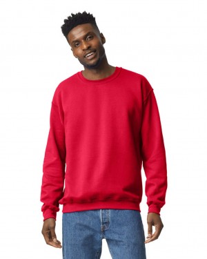 Men's Gildan 18000 Crewneck Sweatshirt Red | ZDGV37592