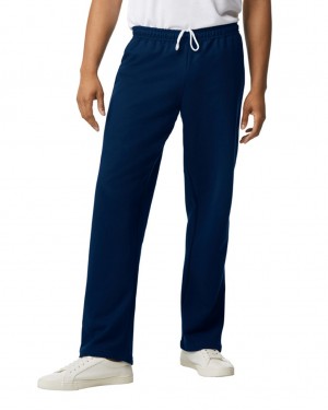 Men's Gildan 18400 Open Bottom Sweatpants Navy | UWOY98760