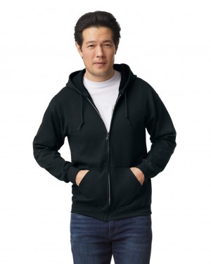 Men's Gildan 18600 Full Zip Hoodie Sweatshirt Black | JSGD49175