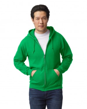 Men's Gildan 18600 Full Zip Hoodie Sweatshirt Iris Green | QARJ31496