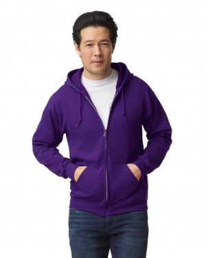 Men's Gildan 18600 Full Zip Hoodie Sweatshirt Purple | ZUWX59018