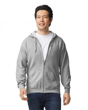 Men's Gildan 18600 Full Zip Hoodie Sport Grey | NMIL48236