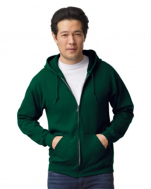 Men's Gildan 18600 Full Zip Hoodie Forest Green | IRNZ35907