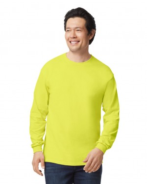 Men's Gildan 2400 Long Sleeve T-Shirts Safety Green | PHLI09457