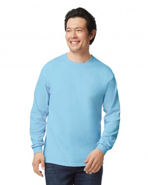 Men's Gildan 2400 Long Sleeve T-Shirts Light Blue | QZTU68152