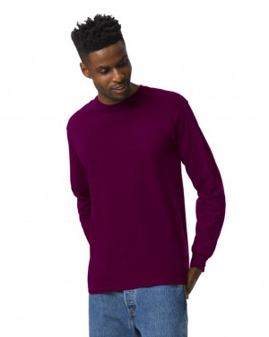 Men's Gildan 2400 Long Sleeve T-Shirts Maroon | GFXK09175