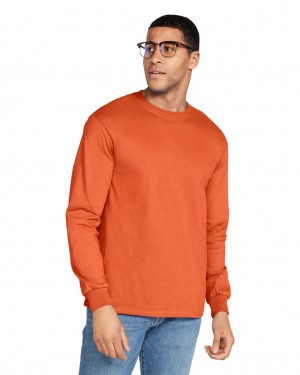 Men's Gildan 2400 Long Sleeve T-Shirts Orange | GQJT58329