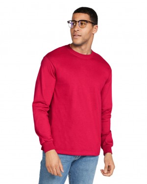 Men's Gildan 2400 Long Sleeve T-Shirts Red | SFRK25613