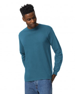 Men's Gildan 2400 Long Sleeve T-Shirts Indigo Blue | JIEP26501