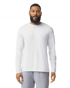 Men's Gildan 42400 Long Sleeve T-Shirts White | QECG90465