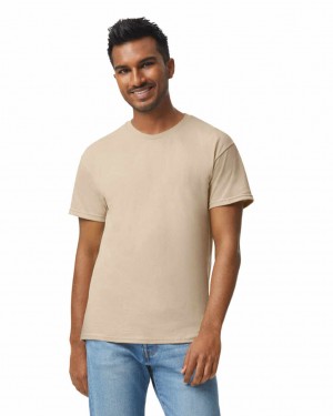 Men's Gildan 5000 T-Shirts Sand | KJEQ18604