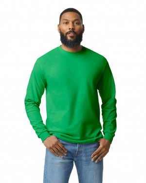 Men's Gildan 5400 Long Sleeve T-Shirts Irish Green | QOEW96742