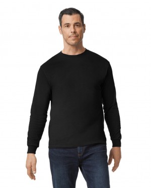 Men's Gildan 5400 Long Sleeve T-Shirts Black | XHSA36741