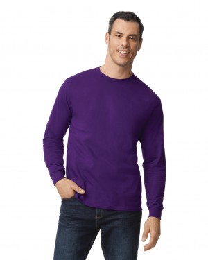 Men's Gildan 5400 Long Sleeve T-Shirts Purple | TZOC62950