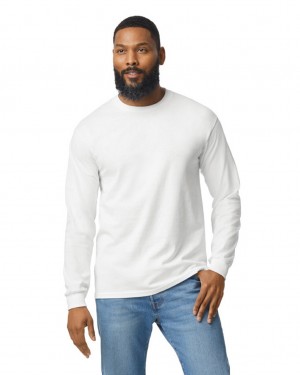 Men's Gildan 5400 Long Sleeve T-Shirts White | RUJP29658