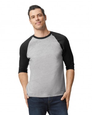 Men's Gildan 5700 3/4 Raglan T-Shirts Sport Grey / Black | VHCP47693