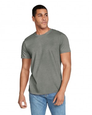 Men's Gildan 64000 T-Shirts Heather Military Green | NMDG91374