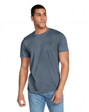 Men's Gildan 64000 T-Shirts Heather Indigo | NVCQ08743