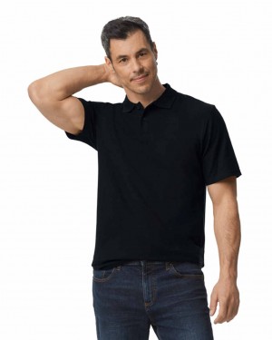 Men's Gildan 64800 Pique Polo Black | ERLG13290