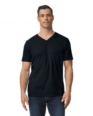 Men's Gildan 64V00 V-Neck T-Shirts Black | SCNK67289