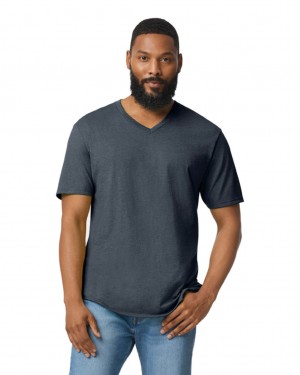 Men's Gildan 64V00 V-Neck T-Shirts Dark Heather | NIFB15276