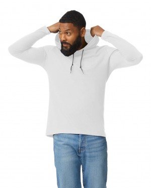 Men's Gildan 987 Long Sleeve Hoodie T-Shirts White | PNZV56270