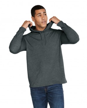 Men's Gildan 987 Long Sleeve Hoodie Dark Heather | WBGT84673