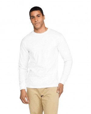 Men's Gildan H400 Long Sleeve T-Shirts White | FQBU39480