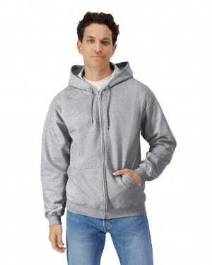 Men's Gildan SF600 Midweight Fleece Full Zip Hoodie Ring Spun Sport Grey | RLWO15367