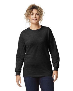 Women's Gildan 2400 Long Sleeve T-Shirts Black | ZIRN71236