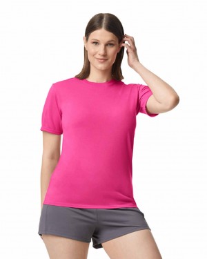 Women's Gildan 42000 T-Shirts Safety Pink | QJDE61527