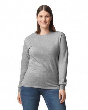 Women's Gildan 5400 Long Sleeve T-Shirts Sport Grey | YXNO10594