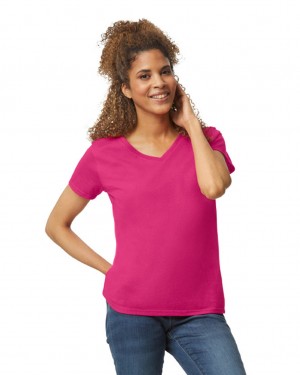 Women's Gildan 5V00L V-Neck T-Shirts Heliconia | SUZL29346