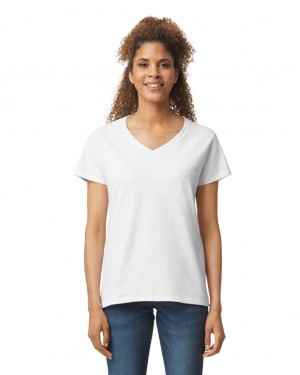 Women's Gildan 5V00L V-Neck T-Shirts White | WKHI75936