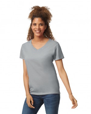 Women's Gildan 5V00L V-Neck T-Shirts Sport Grey | OCVI32690