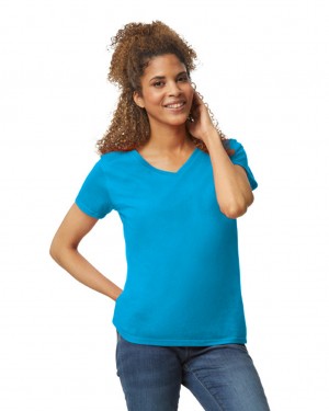 Women's Gildan 5V00L V-Neck T-Shirts Sapphire | WTVP41659