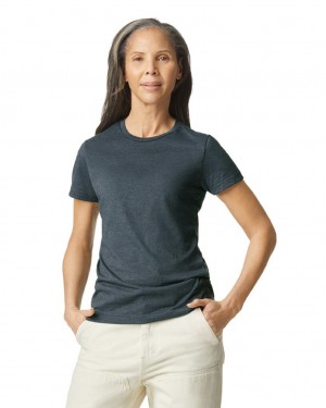 Women's Gildan 64000L T-Shirts Dark Heather | TJVZ30621