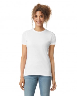 Women's Gildan 64000L T-Shirts White | INUO54062