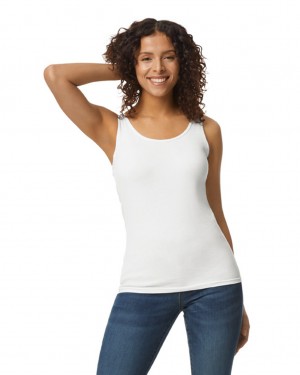 Women's Gildan 64200L Tank White | SYAB41539