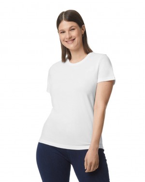 Women's Gildan 65000L Midweight T-Shirts White | TODY95026