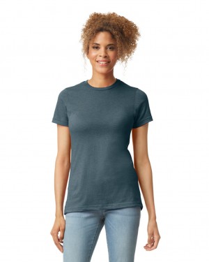 Women's Gildan 67000L CVC T-Shirts Steel Blue | CZED01453