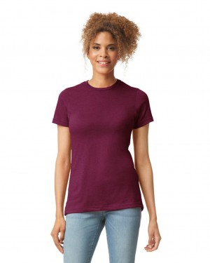 Women's Gildan 67000L CVC T-Shirts Maroon Mist | WYIX17352