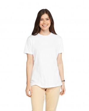 Women's Gildan 67000L CVC T-Shirts White | KTPA25763