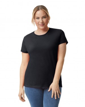 Women's Gildan 880 T-Shirts Black | QLTG68795