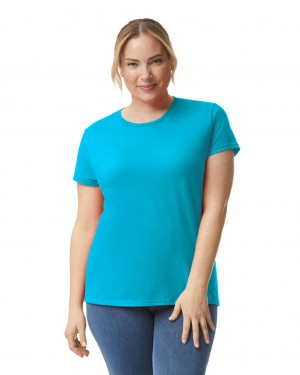 Women's Gildan 880 T-Shirts Caribbean Blue | DANE64029