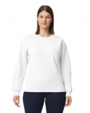 Women's Gildan SF000 Midweight Fleece Crewneck Sweatshirt White | DUJS47632