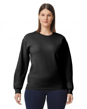 Women's Gildan SF000 Midweight Fleece Crewneck Sweatshirt Black | AGYR59178