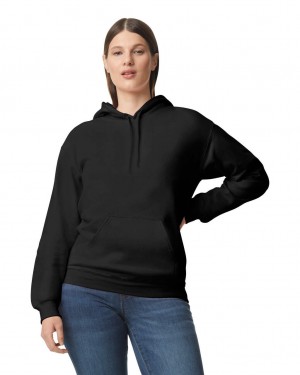 Women's Gildan SF500 Midweight Fleece Hoodie Black | XBET71253