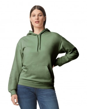 Women's Gildan SF500 Midweight Fleece Hoodie Military Green | PCSN31684